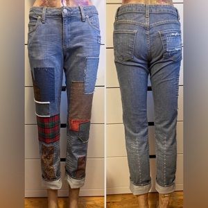 Custom REWORKED Patchwork Sashiko stitch Paper Denim & Cloth cigarette jeans